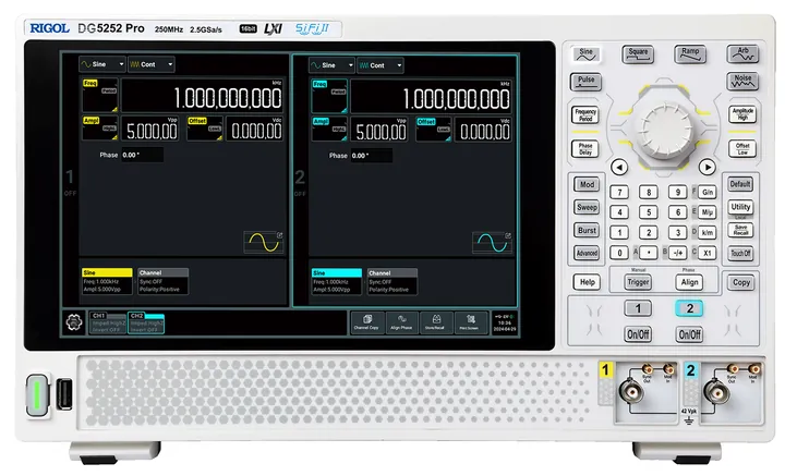 RIGOL DG5502 Pro 500 MHz 2-Channel Arbitrary Waveform Generator, front view (DG5252 Pro shown)