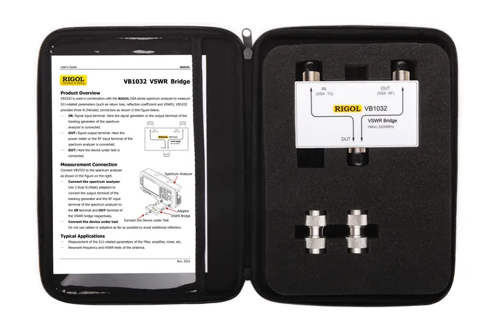 RIGOL VB1032 VSWR Bridge with VSWR-DSA800, VSWR-DSA1000 licenses included Frequency range: 1 MHz - 3.2 GHz, Typical Directivity: ≥ 30 dB, front view