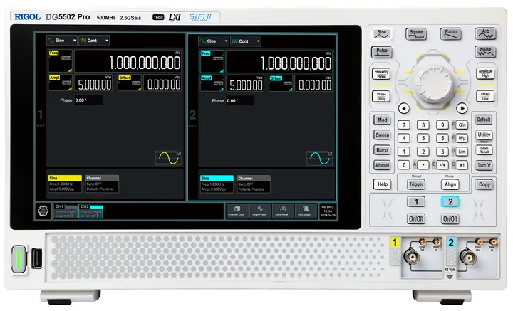 RIGOL DG5502 Pro 500 MHz 2-Channel Arbitrary Waveform Generator, front view