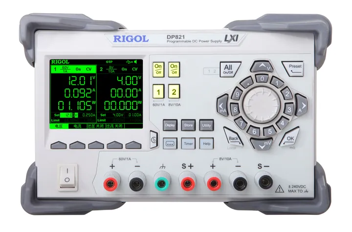 RIGOL DP821 140 W 2-Channel Programmable DC Power Supply, front view