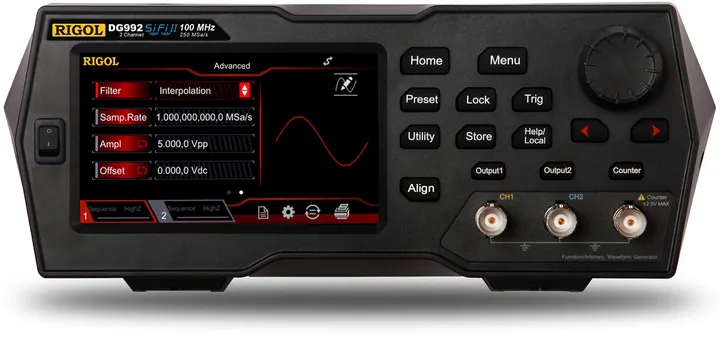 RIGOL DG992 100 MHz 2-Channel Arbitrary Waveform Generator, product view (DG900 Series shown)