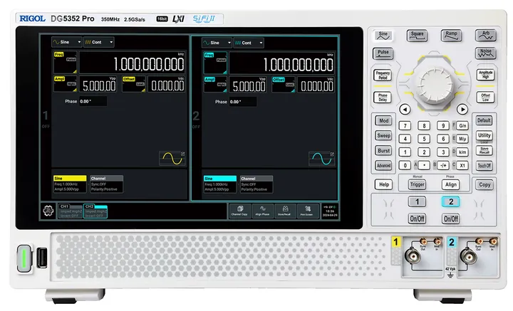 RIGOL DG5502 Pro 500 MHz 2-Channel Arbitrary Waveform Generator, front view (DG5352 Pro shown)